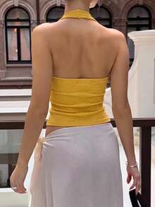 Women's Yellow Camisole, Front Twist Design, Regular Length, High Stretch Fabric Camisole - Yellow - View 2
