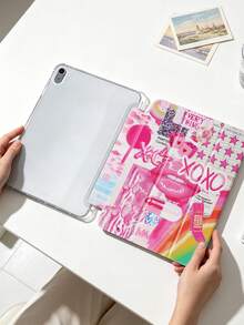 1 件装粉色星星嘴唇字母拼布图案彩绘平板电脑保护套，兼容 iPad Mini 4/Mini 5/Mini 6/Mini 7/Air/Air 2/9.7/10.2/10.5/Air 4/Air 5/10.9/Pro 11 英寸/第十代/Air 11 英寸 (M2)-2024/Pro 11 英寸 (M4)-2024/Air 11 英寸 (M3) 2025/(A16) 11 英寸第十一代 2025/Air 8 (M4)2026 (11 英寸)、Galaxy Tab A8 10.5 英寸 2022，内置笔槽，三折支架，TPU 软边保护，磁吸式睡眠/唤醒功能，简约/创意/趣味/个性化平板电脑保护套 - 彩色 - 查看 7