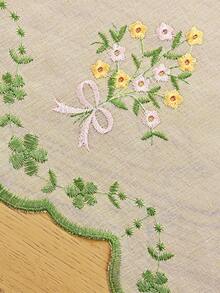 1pc Country Style Larkspur Embroidered Sheer Curtain Panel - Semi-Transparent Polyester Sunshade, Rod Pocket Top Design, Suitable For Kitchen, Dining Room And Living Room Decor | Room Decoration - White - View 4