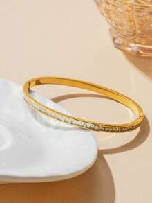 Versatile Stainless Steel Four-Leaf Clover & Nail Bracelet, Suitable For Women's Daily Wear, Holiday Gifts, Eid Al-Fitr Presents - Gold 3 - View 3