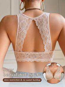 Women's Front Closure Lace Underwire Push Up Bra, Beautiful Back Design, Breathable Comfy, Bust Lifting Gathering, Suitable For Daily And Casual Wear - Beige - View 2