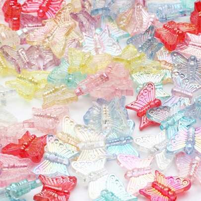 100个13x16毫米亚克力蝴蝶装饰片 - 色彩缤纷，翅膀图案精美，适用于珠宝制作、手机壳装饰、鞋包点缀、手工配件、时尚单品，表面光滑，是艺术家创意DIY材料的理想之选。