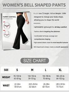 Women Elastic Cross-Style Flared Yoga Pants, High Waist Knitted Hip Lift Shaping Sport Trousers, Casual Black Pants For Workout Daily Summer Wear - 黑色 - 查看 5