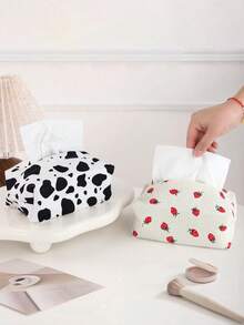 1/3pcs Corduroy Printed Tissue Box, Ins Style Home Living Room Tea Table Napkin Holder, Bedroom Bedside Dust-Proof Storage Box, Luxury Car Dining Table Creative Tissue Case, Black White Beige - Multicolor - View 5