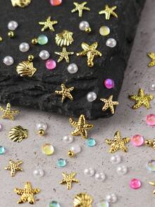 1 confezione di perline miste da sirena, stelle marine, conchiglie, perle bianche, decorazioni dorate, accessori fai-da-te per arte di unghie estiva e vacanze - Multicolore - Visualizzare 7