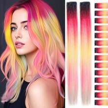 Colored Hair Extensions 22Inch Multi-Colors Straight Clip In Hair Extensions Rainbow Party Highlights Synthetic Hairpieces Nice Gift For Girls - Multicolor - View 1