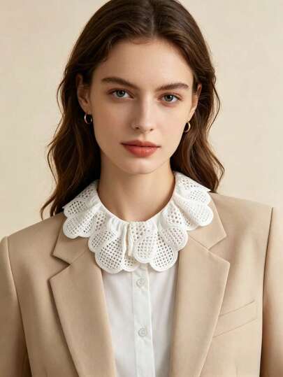  1pc Elegant Lace Ruffle Peter Pan Detachable Collar, Fashion Versatile Accessory Suitable For Work & Casual Wear