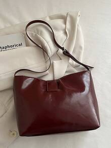 1pc Women's Fashionable Commuter Solid Color Shoulder Bag, Portable Versatile Luxury Large Capacity Underarm Bag, Suitable For Dates, Shopping, Gifts, Work - Red - View 10