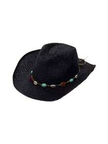 1pc Women's Outdoor Beach Western Hat, Sun-Shading Straw Hat, Bohemian Panama British Gentleman Hat, High-End Suitable For Beach Vacation,Holiday,Travel - MZ3050+ML49 - View 17