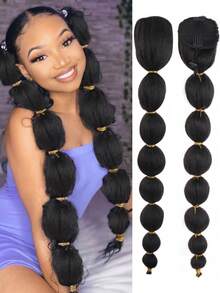 1pc 22-Inch Black Long Fluffy Curly Ponytail Wig For Women - Multicolor - View 1