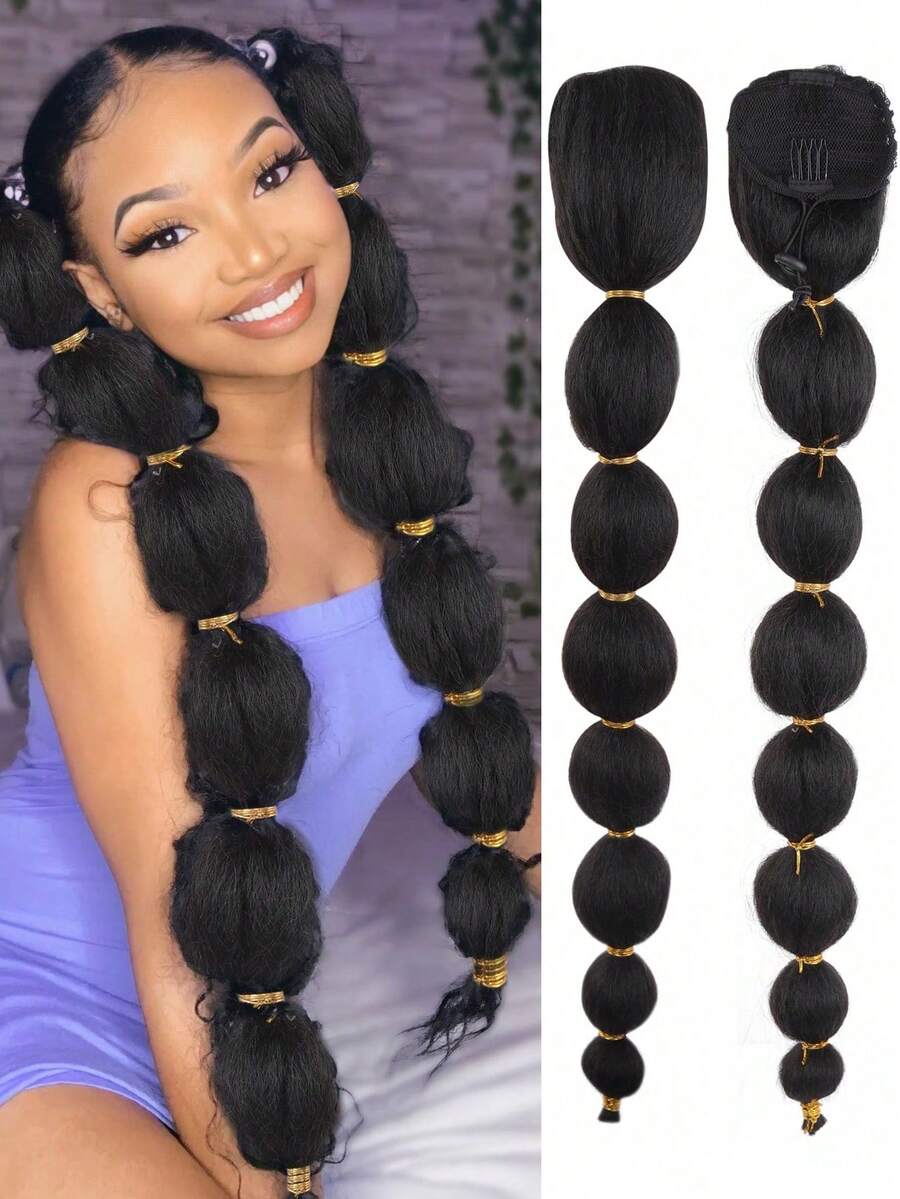 1pc 22-Inch Black Long Fluffy Curly Ponytail Wig For Women - Multicolor - View 1