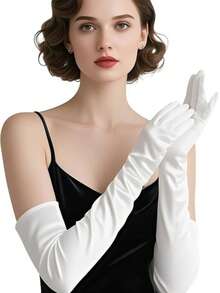1 Pair Satin Evening Gloves,Festival,Camping - White-14623 - View 5