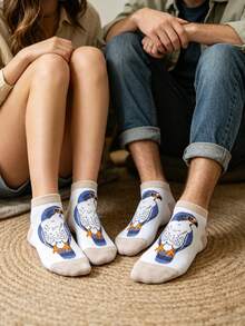 2双卡通小鸟嵌花短袜，动物纹男女通用休闲袜，四季皆宜 - 彩色 - 查看 7