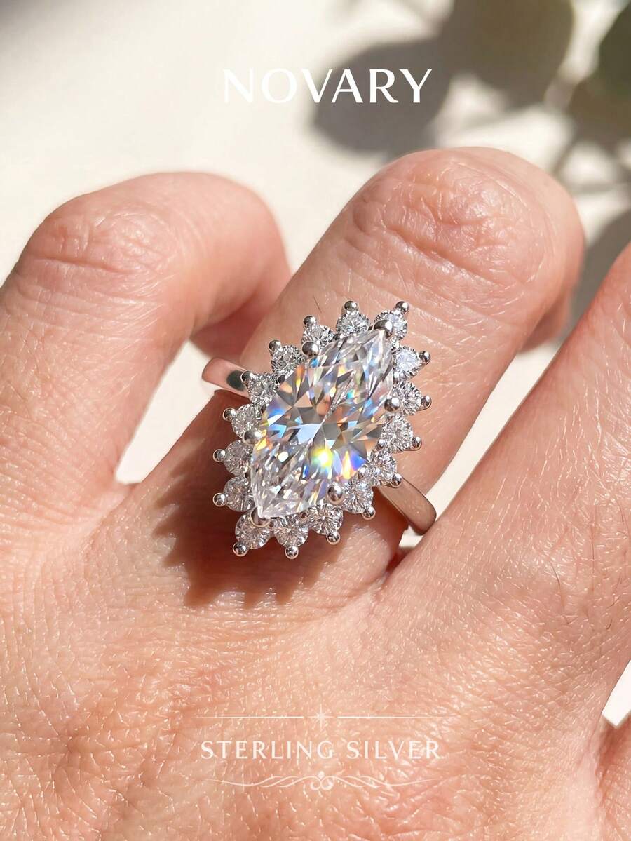 1pc 925 Silver Horse Eye Shaped Cut Ring, Exquisite Horse Eye Cut Details, Elegant Finger Accessory