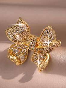 1 chiếc nhẫn 3D nơ lớn sang trọng, đính đá Cubic Zirconia toàn phần, kiểu dáng lãng mạn, quý phái, thích hợp làm quà tặng đính hôn/đám cưới, quà tặng bạn bè, phụ kiện thời trang cho các buổi họp mặt. - Cây cung - Xem 6