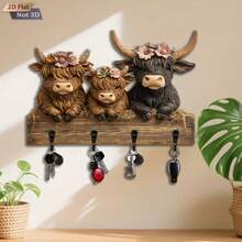 1 Peça Suporte de Chaves em Forma de Vaca 2D Plana - Decoração de Madeira Rústica. Gancho Multifuncional com 4 Ganchos de Metal. Decoração de Parede, Decoração de Varanda, Decoração de Quarto, Decoração Doméstica o Ano Todo. Adequado para Presentes Sazonais. - Multicolorido - Visão 6