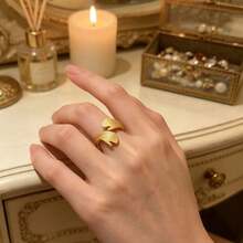 COINBUFF 1 pieza Anillo abierto ajustable de acero inoxidable chapado en oro de 18K con acabado mate elegante y lujoso para mujeres - Amarillo Oro - Ver 3