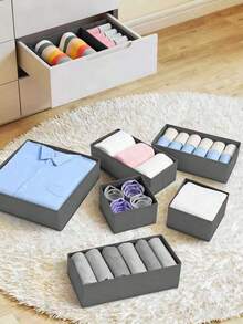 Multi-Piece Storage Box - Foldable Underwear Storage Box, Clothing Storage Box Set, Zipper Bottom Cardboard Storage Box, Solid Color Simple Storage Box, Suitable For Living Room Remote Controls, Bedroom Underwear, Bathroom Sundries, Home Decoration, Bedroom Decoration, Simple And Stylish Storage Boxes In Various Sizes, Can Store Different Items - Dark Grey - View 8