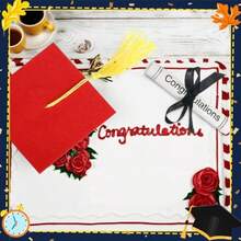 2 Pcs Small Graduation Cap And Diploma Cake Topper 2026 Graduation Party Cake Decorations Supplies Red - Màu đỏ - Xem 5