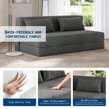 Silla cama sofá plegable convertible sin montaje - Sofá futón de espuma viscoelástica que ahorra espacio con almohada, respaldo ajustable, funda extraíble y lavable - Sofá cama moderno para sala de estar, dormitorio, apartamento, dormitorio universitario, oficina en casa. - Beis - Ver 3