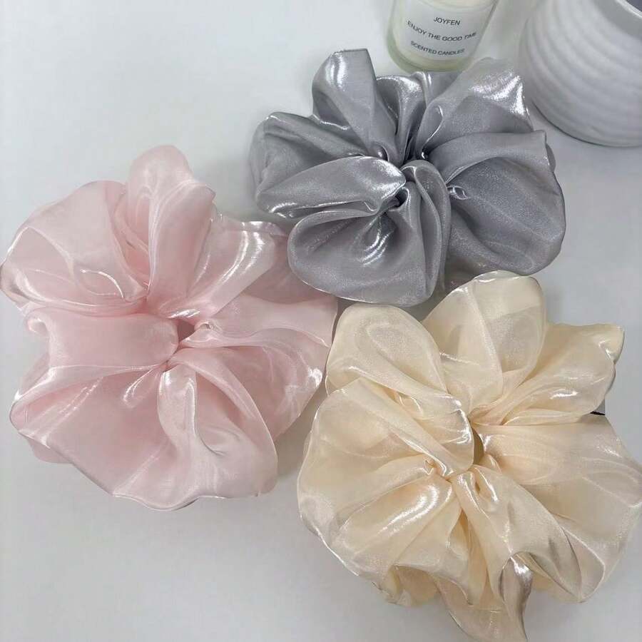 1個優雅純色聚酯纖維緞面髮圈,四季皆宜的百搭彈性髮帶 - 彩色 - 查看 1