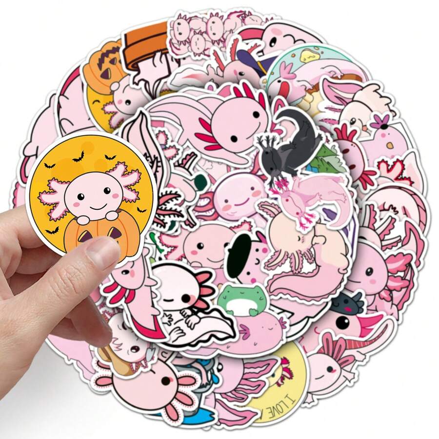 50pcs Axolotl Doodle Stickers, Cute Animal Cartoon Decals For Kids, Suitable For Decorating Laptops, Phone Cases, Luggage, Stationery And Collections, Anime Character Stickers, Inexpensive Cross-Border Commodity Under $1 - Multicolor - View 1