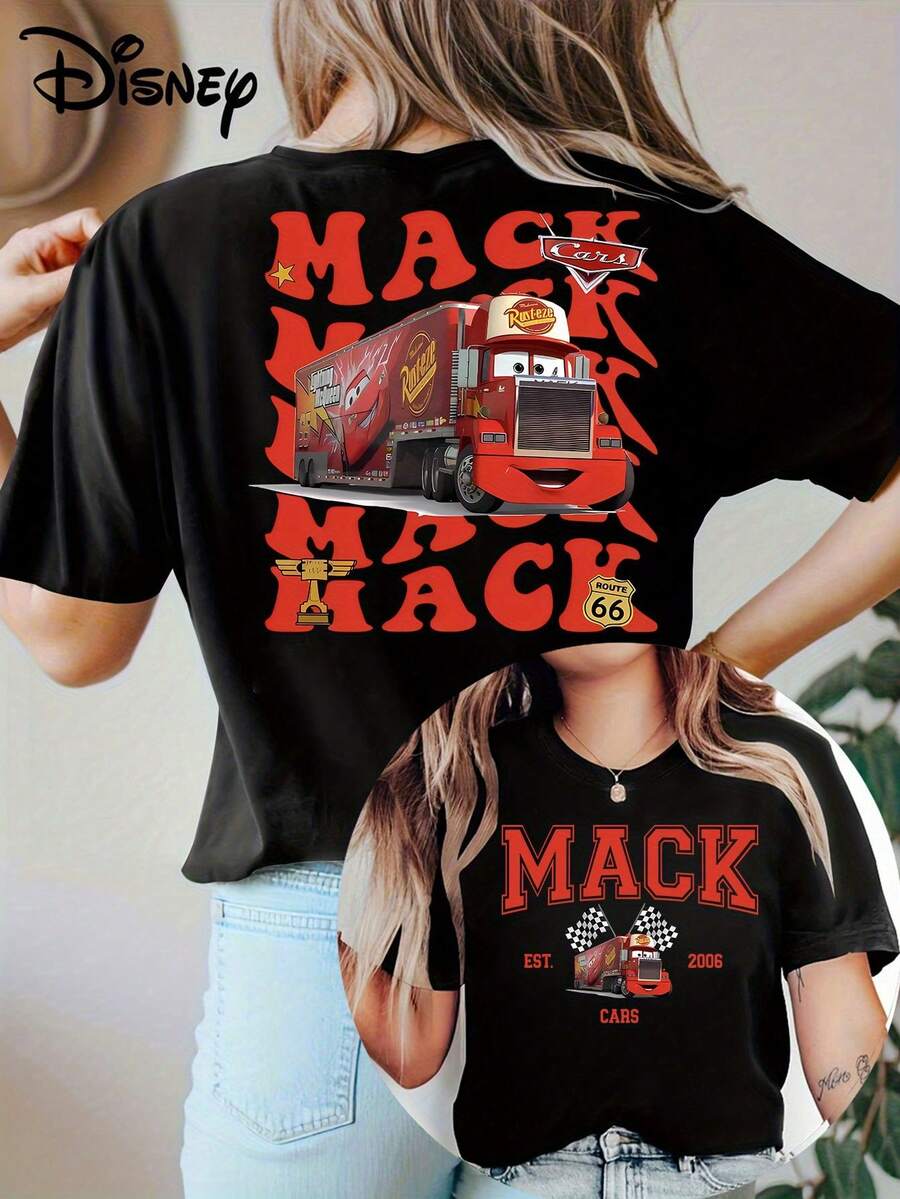 Disney Licensed Cars "Uncle Mike Racing" Double-Sided Printed Short-Sleeve T-Shirt, With A Bound Collar, Ribbed Neckline, And Double Shoulder Seams, Resistant To Deformation After Washing.This Sporty Short-Sleeve T-Shirt For Women Is Perfect For We - màu đen - Xem 1