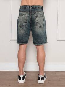 Men's Colorful Ripped Denim Shorts - Azul lavado oscuro - Ver 4