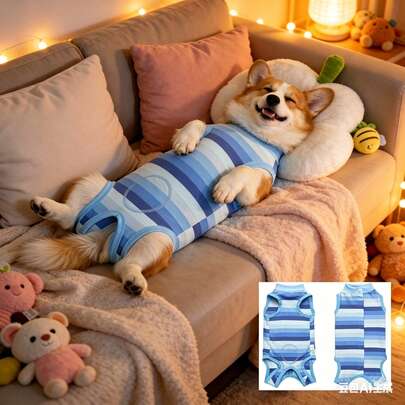 1 bộ đồ phục hồi cho chó PETCHIC, bộ đồ phẫu thuật triệt sản/thiến bằng viscose, phù hợp cho cả chó đực và chó cái, giải pháp thay thế cho thuốc xịt chống quấy rối, quần áo bảo vệ da (màu xanh)