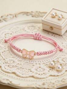 6 piezas Pulseras trenzadas con moño lindo, regalos ajustables de cuerda para animadoras, damas de honor, fiesta de cumpleaños, adecuado para equipo de baile de animación de amigos - rosa - Ver 3