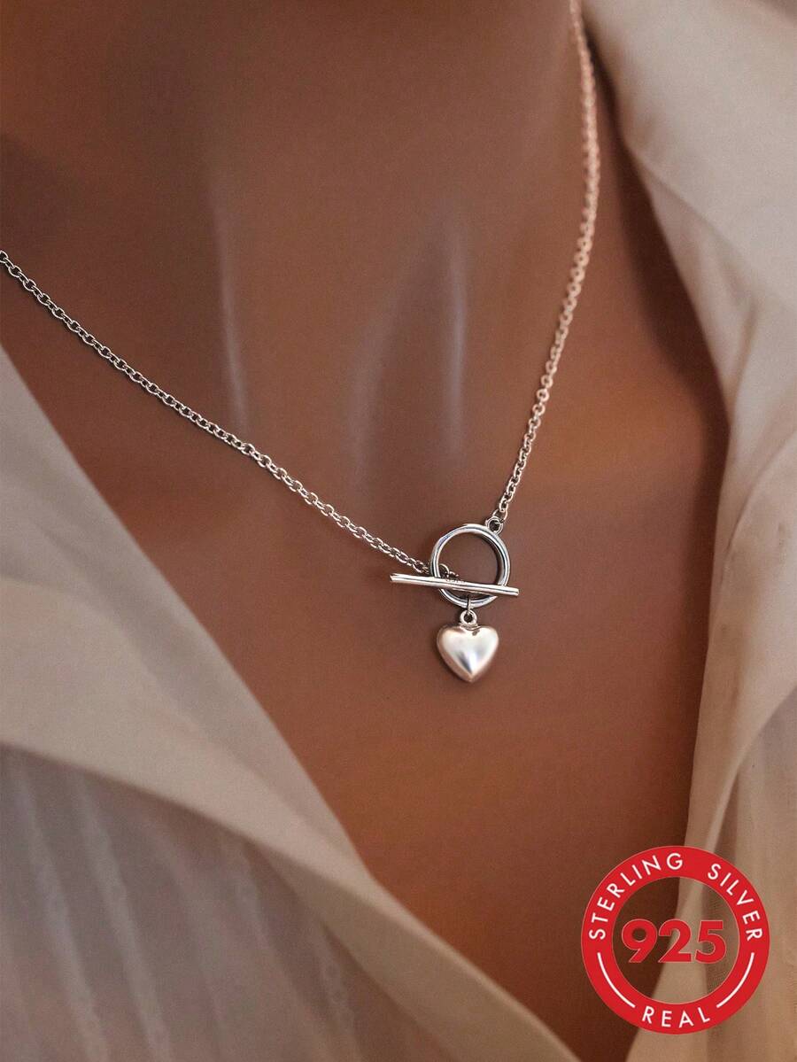 1 chiếc vòng cổ mặt trái tim bằng bạc Sterling 925 có móc khóa OT phong cách Hip Hop cổ điển, món quà chu đáo cho Ngày của Mẹ, Ngày lễ tình nhân cho Mẹ và Người thân yêu - Bạc - Xem 1