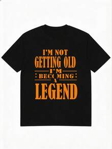 Men's Round Neck Short Sleeve Funny Age Slogan Print T-Shirt + Drawstring Shorts Set, Plus Size Summer Casual Outfit - Black - View 4