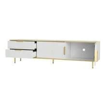 TV Unit, Low Top With Carved Texture, Gold Handles And Legs, Living Room Furniture With Marble Structure. - White - View 11