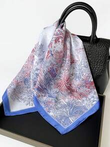 1pc Tropical Plant Print 70cm Square Scarf, Fashionable Romantic Headband Hair Tie Neckerchief Versatile Accessory - Multicolor - View 9