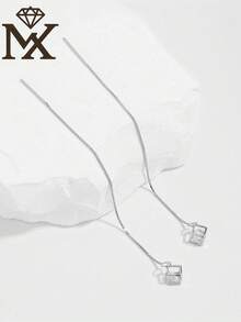 SYMFNY 1 Đôi bông tai bạc 925 cao cấp tối giản, đính đá Cubic Zirconia, mặt dây chuyền hình vuông độc đáo có tua rua, kiểu dáng thời trang, đa năng và thanh lịch dành cho nữ, phù hợp cho sử dụng hàng ngày, hẹn hò, du lịch, sinh nhật, ngày Valentine, kỷ niệm. Trang sức cao cấp. - Bạc - Xem 3
