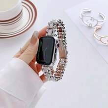 1pc Metal Beaded AppleWatch Band For Apple Watch Ultra2 1 SE Series 10 9 8 7 6 5 4 3 2 1 38 40 41mm 42 44 45 49mm Stylish Elegant Ladies Replacement Band - Silver - View 6