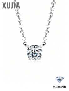 XUJIA 1 chiếc vòng cổ đá Moissanite tròn cổ điển 0.3ct/0.5ct, đường kính 4mm/5mm, dây bạc 925, dài 40+5cm, trang sức nữ, quà tặng kỷ niệm/sinh nhật. - Bạc - Xem 2