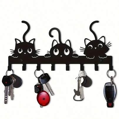 1 pièce Porte-clés mignon en forme de chat, Porte-clés mural, Ambiance d'Halloween, Crochet mural en forme de chat noir, Crochet organisateur de clés pour la maison, Convient pour la décoration murale de la maison