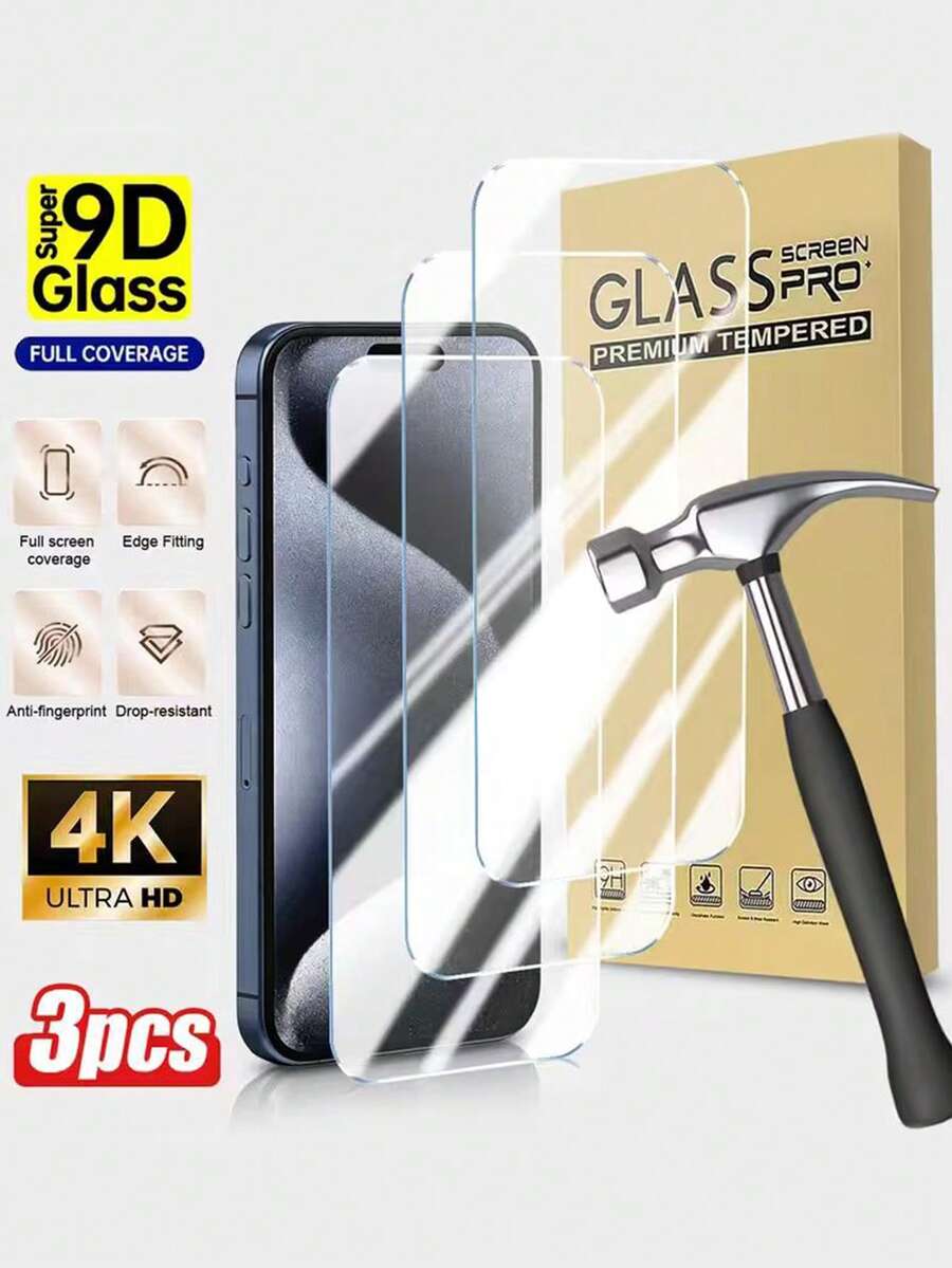 Bộ 3 miếng dán màn hình điện thoại cường lực chống sốc, độ phân giải cao, tương thích với iPhone 16 Pro Max, phủ toàn màn hình, chống bám vân tay, chống rơi vỡ, bề mặt mịn, độ cứng 9H, chống trầy xước, lắp đặt không bọt khí, trong suốt như pha lê, tương thích với ốp lưng điện thoại. Cũng phù hợp với các dòng máy 17 Pro Max/17 Air/17 Pro/16 Pro Max/16 Pro/16 Plus/16E/16/15 Pro Max/14 Pro/13/12 Mini/11/Xs Max/XS/XR. Phụ kiện điện thoại, bảo vệ hàng ngày khỏi va đập và trầy xước, bảo vệ toàn màn hình, quà tặng Ngày của Mẹ.