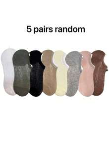 5 Pairs Women Invisible Socks, Transparent Comfortable Breathable Random Color Short Socks - Multicolor - View 5