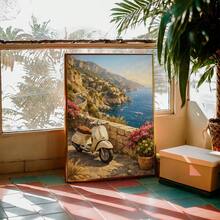 Tranh canvas treo tường (1 tấm), tranh trang trí tường có khung, tranh phong cách quán cà phê Địa Trung Hải mùa hè, tranh in hình cây chanh trong quán cà phê, tranh phong cách bờ biển Ý, tranh minh họa quán cà phê Vespa, trang trí tường mùa hè, tranh nghệ thuật phong cách Boho cho nhà bếp và phòng ăn, trang trí nhà cửa thời trang, áp phích mùa hè, trang trí mùa hè, thẩm mỹ trang trí phòng. - Nhiều màu - Xem 7