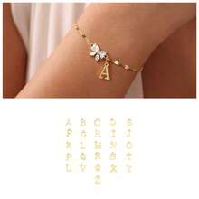Vòng tay chữ cái hình bướm đính đá Zirconia mới, vòng tay 26 chữ cái tinh tế, sáng tạo, trang sức cao cấp dành cho nữ. - vàng - Xem 10