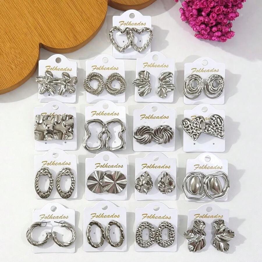Gold Plated Earrings Kit, Women's Fashion Jewelry, Assorted Models - BỘ 6 ĐÔI BẠC - Xem 1