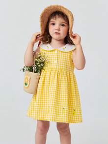 Đầm cotton cho bé gái, mềm mại, thoáng khí, trang phục mùa hè dễ thương mặc hàng ngày 2026 - tông màu vàng - Xem 1