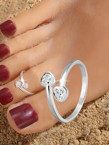 1pc S925 Sterling Silver Delicate Romantic Heart Shaped Toe Ring, Sweet & Cute Versatile Casual Luxury Heart Open Toe Ring, Asymmetrical Design Fashionable Niche - Love - View 1