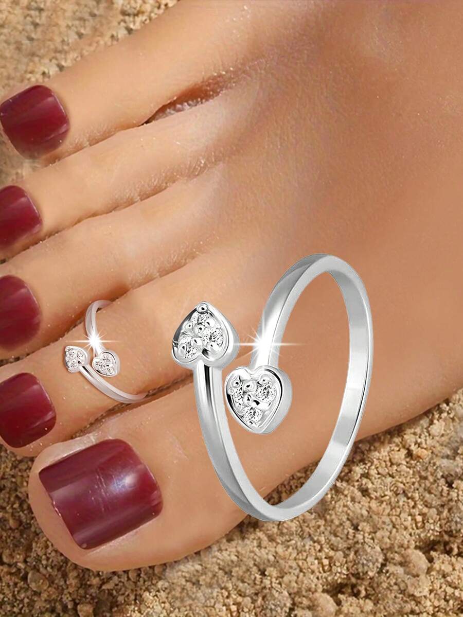 1pc S925 Sterling Silver Delicate Romantic Heart Shaped Toe Ring, Sweet & Cute Versatile Casual Luxury Heart Open Toe Ring, Asymmetrical Design Fashionable Niche - Love - View 1
