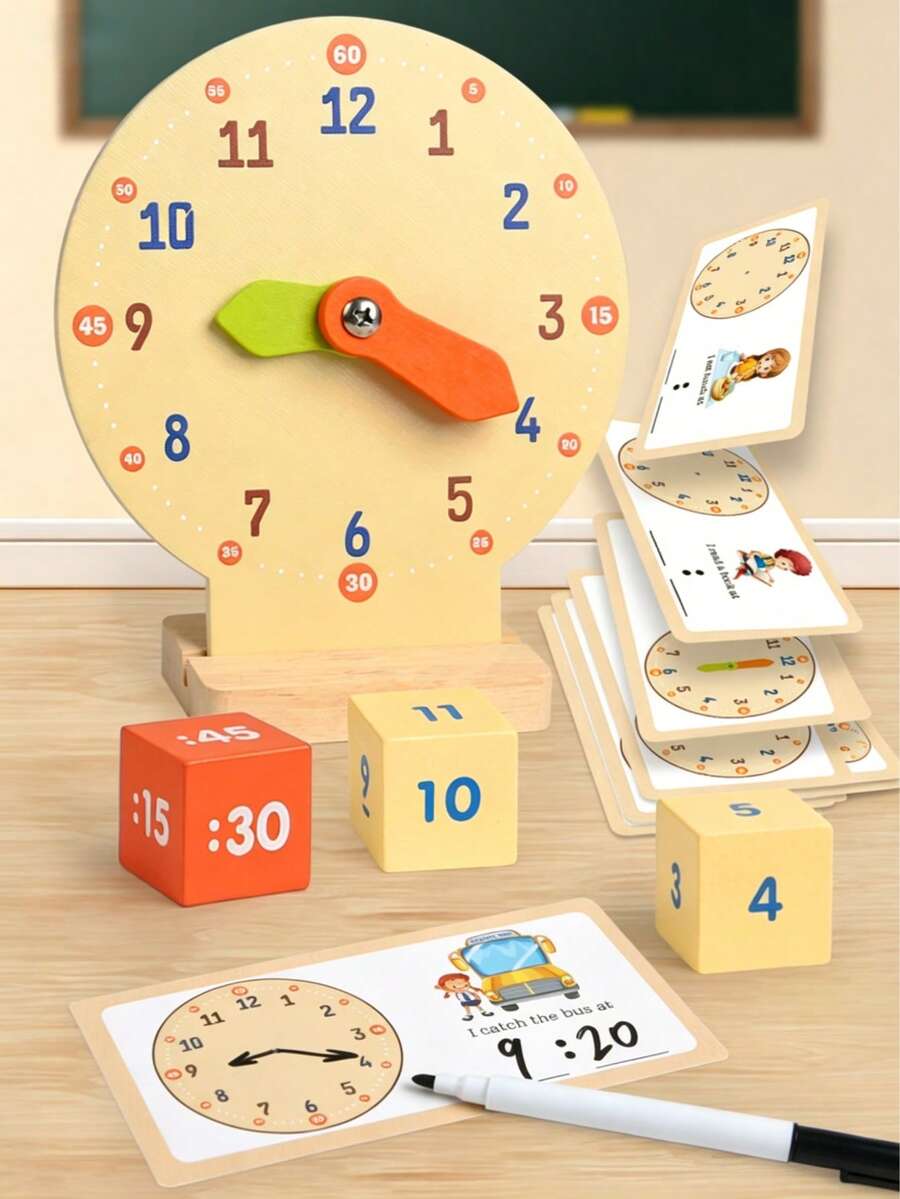1 Set Round Edge Children's Learning Clock Toy, Interesting Card & Dice Time Management Math Educational Toy, Holiday Gift For Kids - 彩色 - 查看 1
