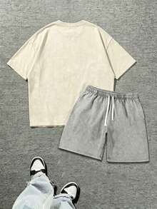 Mens Creative T-Shirt And Shorts Set Vintage Streetwear Style Vonn Dutchh Motorcycle Graphic And Text Metrose Ave So Cal Print Set Ideal For Daily Wear Family Gatherings Summer Trips And Festive Occasions - 杏色 - 查看 2