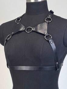 1 pieza Cinturón de suspensión de cuero sintético sexy para mujer, adecuado para uso diario y fiestas - Negro - Ver 3
