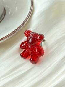 2pcs Summer New Cute Bear Heart Rhinestone Ring, Resin Exaggerated Cocktail Ring, Fashionable Accessory - Multicolor a - View 3